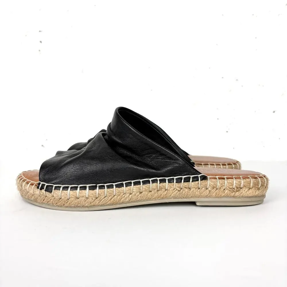 Bueno Womens Nice Leather Slip On Sandals Wide Ruched Band Black Brown Size 37